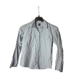 Vintage Y2K GAP Womens Button Front Top Size XS Blue Plaid 2 Pockets Cotton